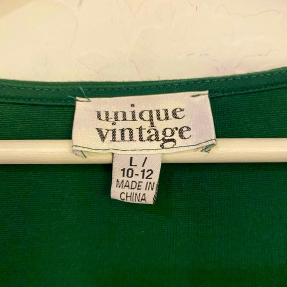 Unique Vintage Emerald Green Knit Sweetheart Collar Belted Midi Dress, Sz 10/12 - Picture 6 of 7